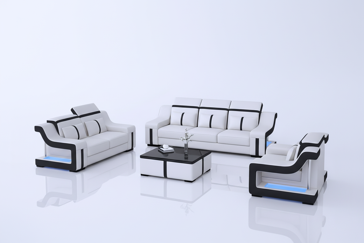 Lisa Leather Sofa Set with LED Light