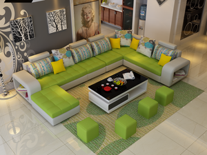 Selena Green & Light Grey Modular Tufted Sectional