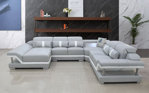 Bewley Modern Leather Sectional With Storage Light Grey & White