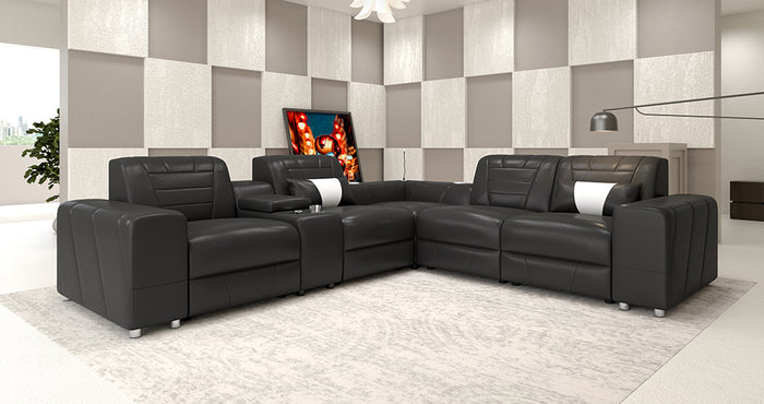 Eiffel Modern Leather Reclining Sectional with Console