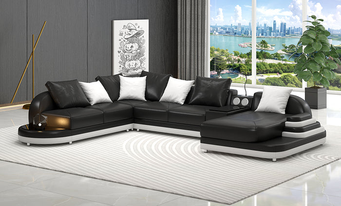 Lillian Modern Leather Sectional with Console