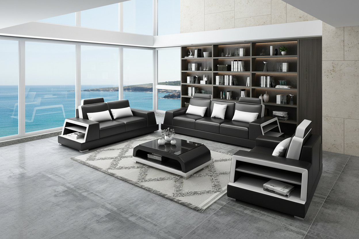Civia Leather Sofa Set with Side Storage