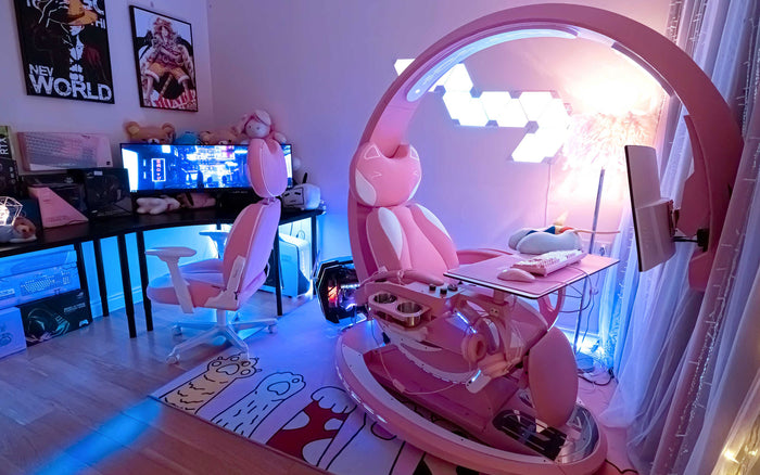 Crystal Pink Working And Gaming Station | All in one Working And Gaming Chair