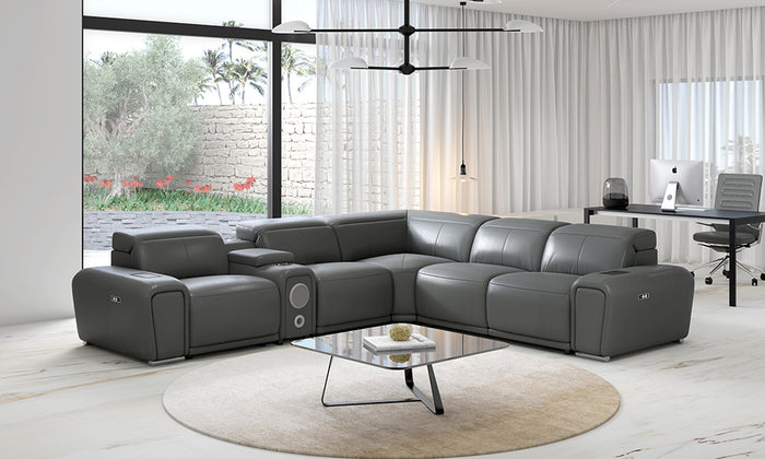 Tumbler Modern Leather Reclining Sectional With Speakers