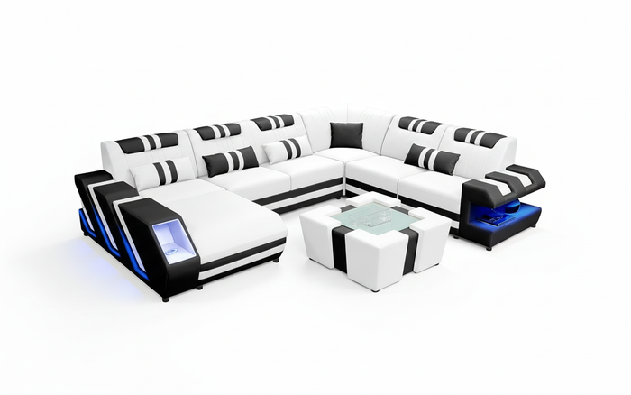 Neptune Modern Leather Sectional with LED Light