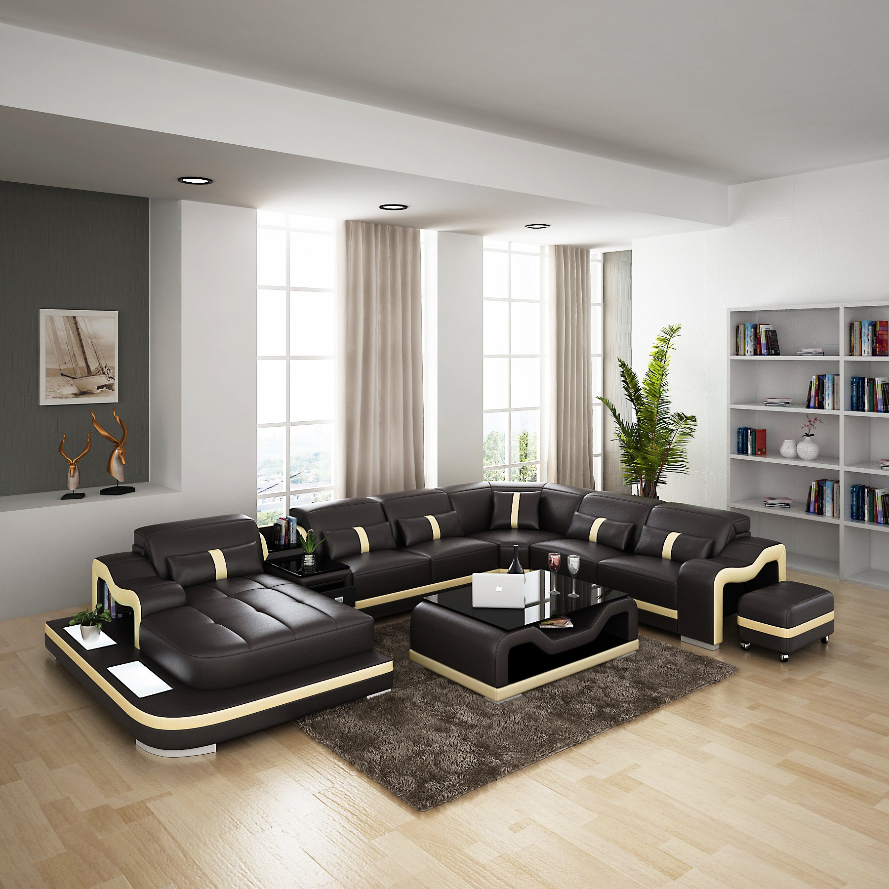 Sydney Large Leather Sectional with Side Table