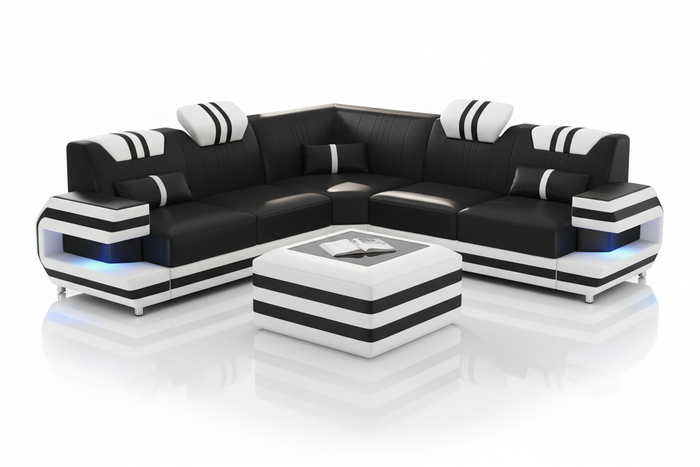 Aura Corner Leather Sectional Sofa with LED Light | Modern Designer Couch