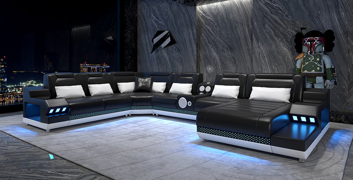 Celsius Modern Leather Sectional with Console Table