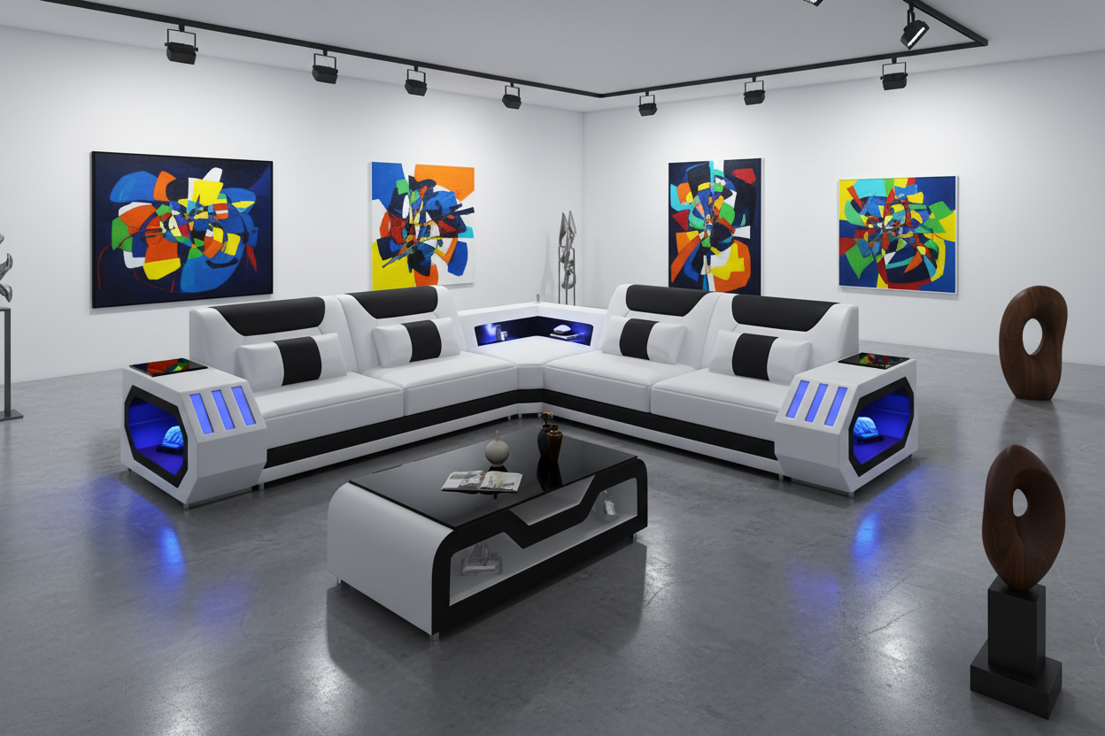 Cream & Orange Sectional - Art Gallery