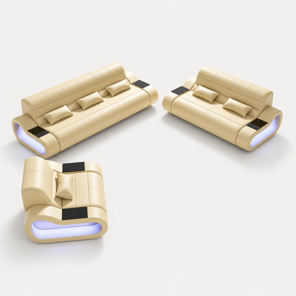 Catina Modern Leather Sofa Set with LED Light