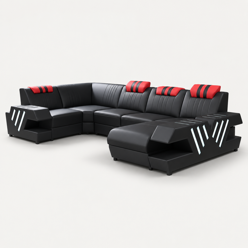 Pluto Modern Leather Sectional with Adjustable Headrest