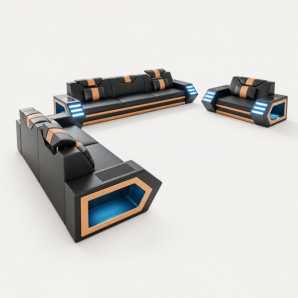 Eileend Leather Sofa Set with LED Lights