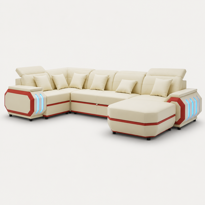 Univo Modern Leather Sectional with LED Lights