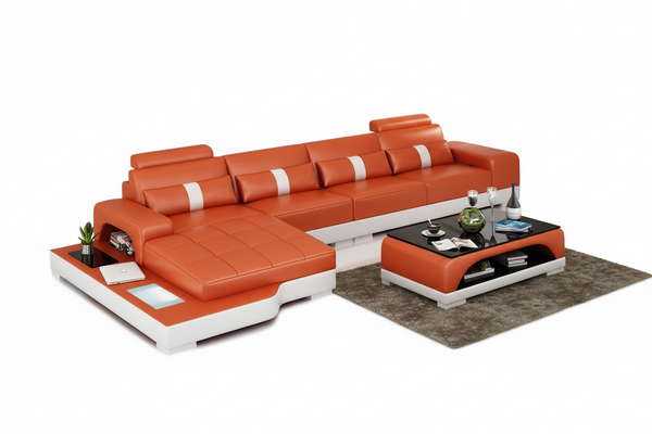 Mequon Compact Leather Sectional with Adjustable Headrest