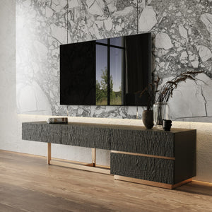 Modrest Tasha - Modern Black Ash + Brushed Gold TV Stand