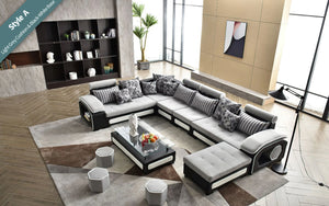 Selena Modular Tufted Sectional Style A(Light Grey & Black/White)