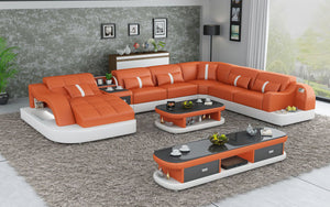 Reversible Corner Leather Sectional with LED Light