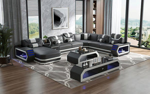 Oject Modern Leather Sectional with LED Light