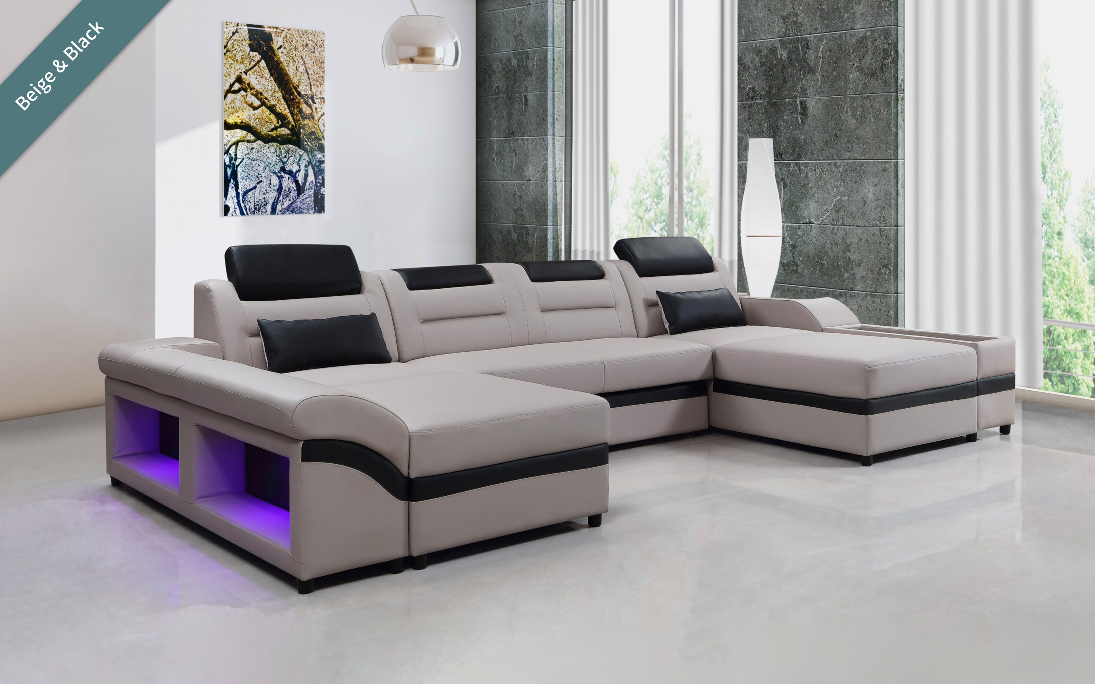 Venus Modern Leather Sectional with LED Light