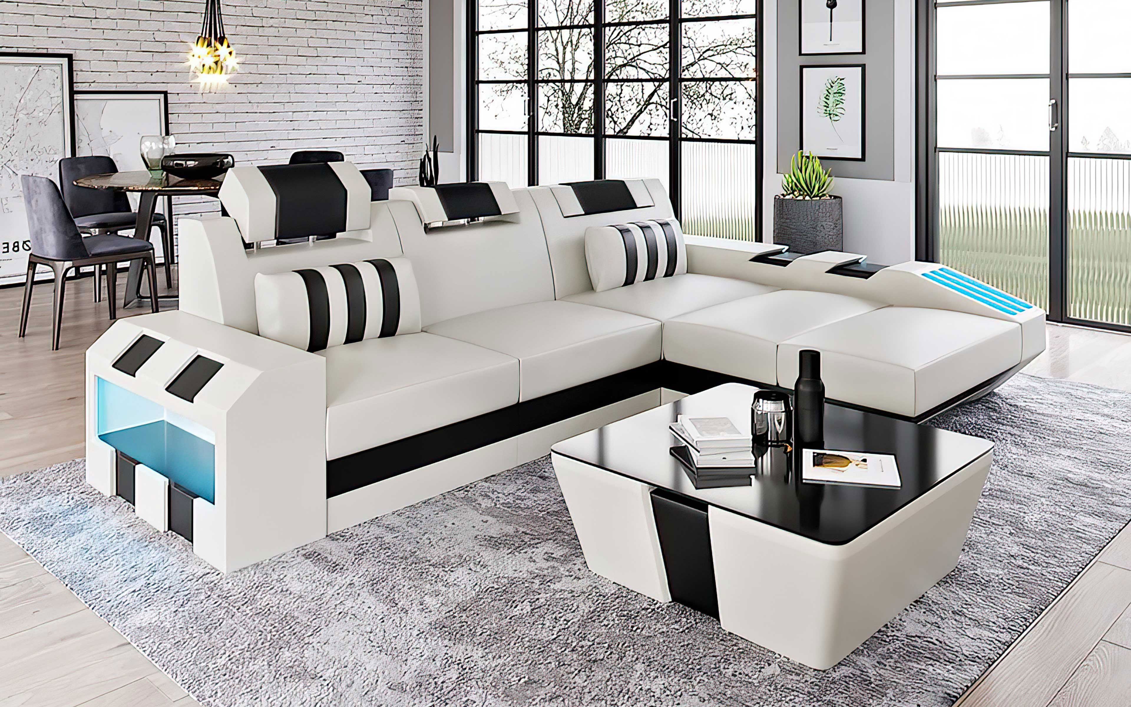 Cosmo Compact LED Sectional - Small Space Party Couch with Mood Lighting