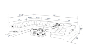 Reversible Corner Leather Sectional with LED Light