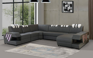 Pluto Modern Leather Sectional with Adjustable Headrest