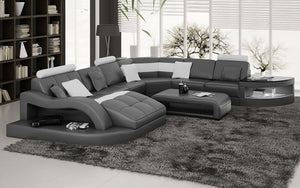 Navy Blue & Kahki Navasota Large Leather Sectional with Shape Chaise