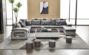 Selena Modular Tufted Sectional StyleB(Grey & Light Grey)