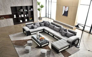 Selena Modular Tufted Sectional Style A(Light Grey & Black/White)