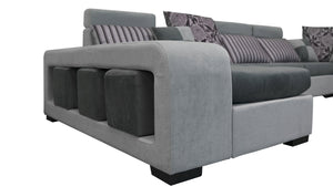 Selena Modular Tufted Sectional With Chaise(Dark Grey & Light Grey) / Top Grain Italian Leather