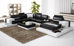 Halsey Modern U-Shape Leather Sectional with Console Table