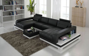 Heather Small Leather U-Shape Sectional with Chaise