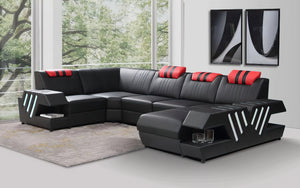 Pluto Modern Leather Sectional with Adjustable Headrest