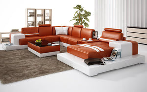 Halsey Modern U-Shape Leather Sectional with Console Table