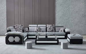 Selena Modular Tufted Sectional Style A(Light Grey & Black/White)