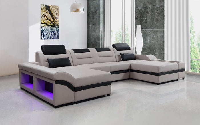 Venus Modern Leather Sectional with USB Port