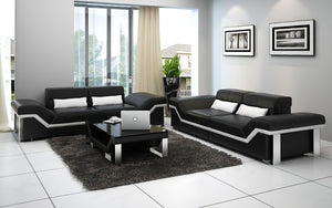 Sylmar Modern Leather Sofa Set With Adjustable Headrest