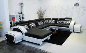 Angle Leather Sectional with Adjustable Headrest