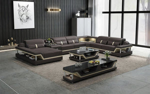 Bewley Modern Leather Sectional With Storage Light Grey & White