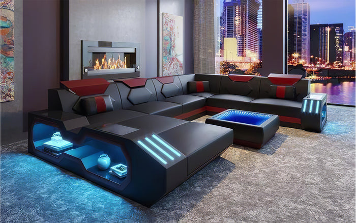 Sahara Modern Leather Sectional with LED Light