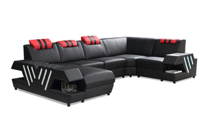 Pluto Modern Leather Sectional with Adjustable Headrest