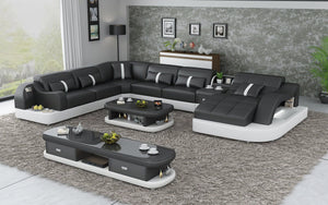 Reversible Corner Leather Sectional with LED Light