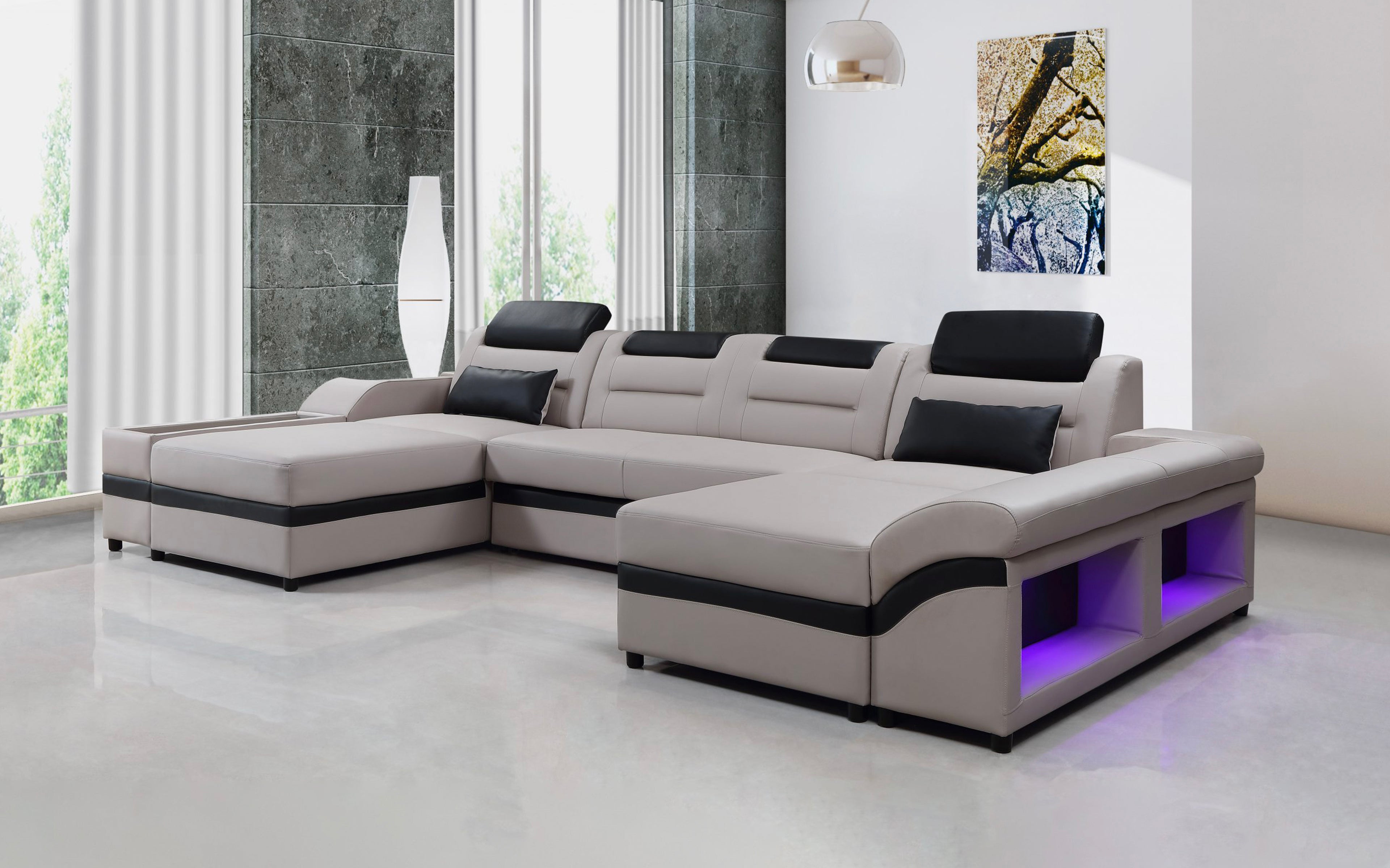 Venus Modern Leather Sectional with LED Light