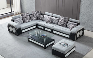 Selena Modular Tufted Sectional Style A(Light Grey & Black/White)