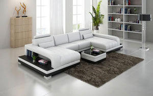 Heather Small Leather U-Shape Sectional with Chaise