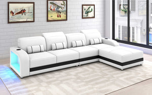 Ronan Modern Sectional with LED, White. Jubilee Furniture