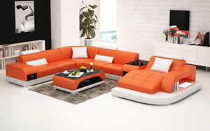 Browns Leather LED Light Sectional with Shape Chaise