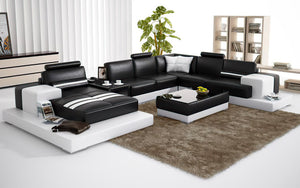 Halsey Modern U-Shape Leather Sectional with Console Table