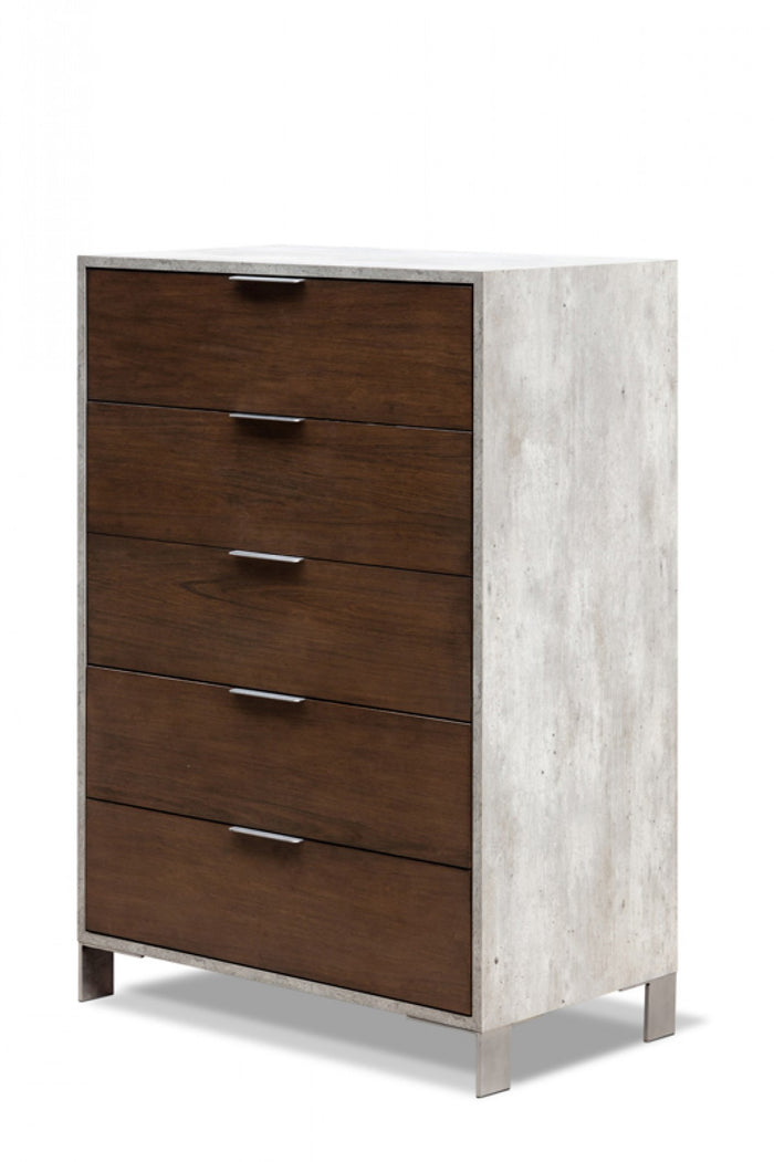 Camona Modern Dark Walnut & Faux Concrete Chest