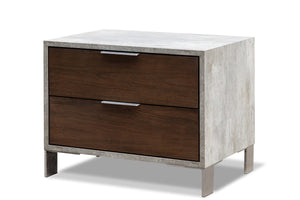 Camona Modern Dark Walnut & Faux Concrete Nightstand
